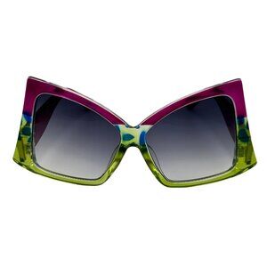 7003 | Purple/Green Semi Square Butterfly Oversize Sunglasses